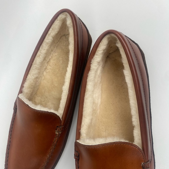 BROOKS BROTHERS Size 11 Men's Brown Leather Shearling LONE TREE Slipper - Picture 11 of 13